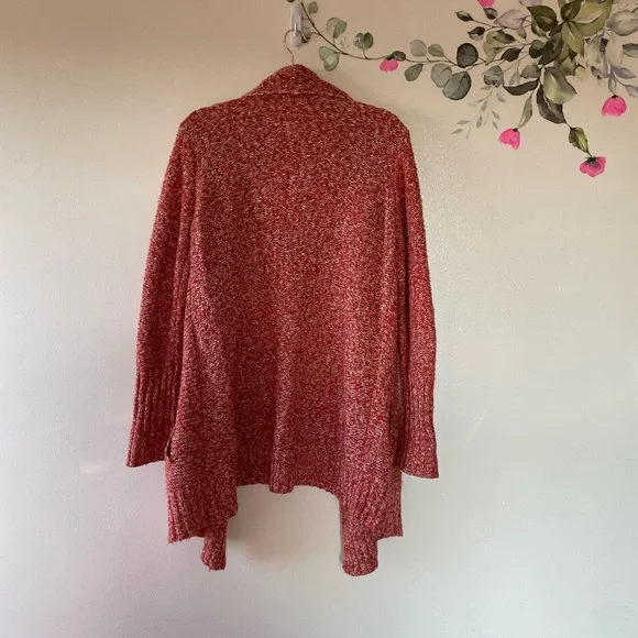 Modcloth Orange Marled Open Draped Cardigan, Pockets, Long Cardigan, Medium - Picture 7 of 9